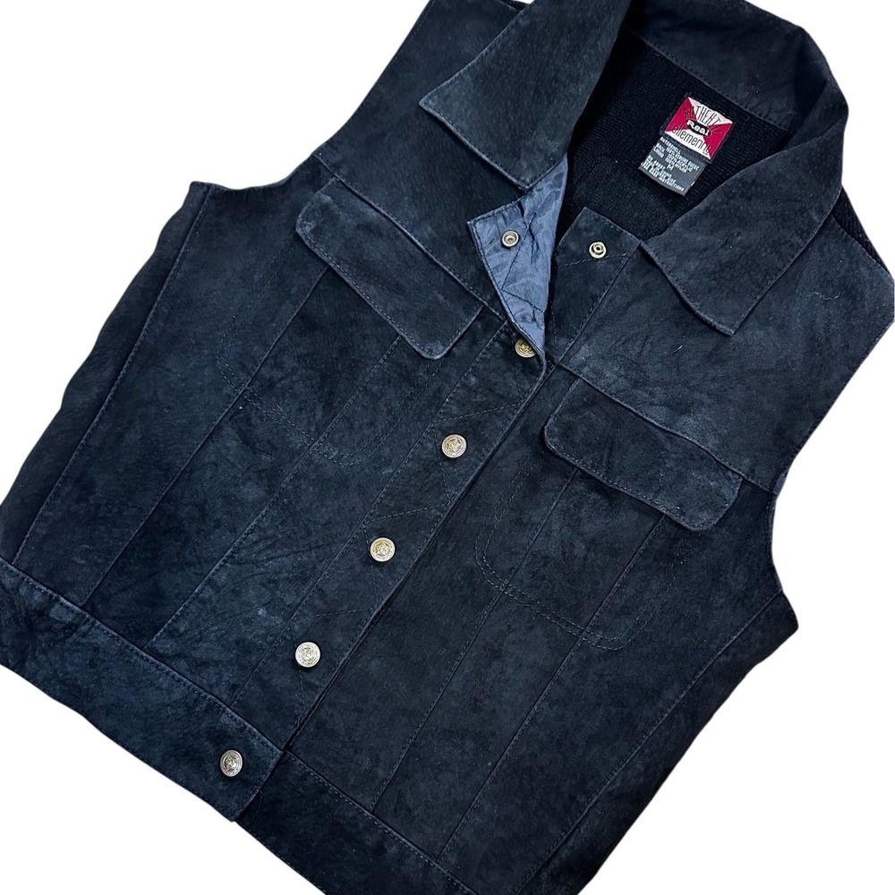Authentic Ellemenno Cowgirl Suede Vest Women M Black Excellent Western Knit Back
